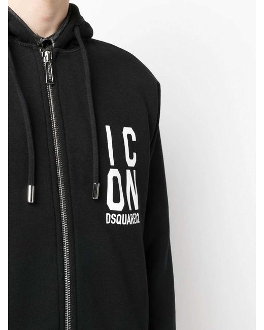 DSquared² Black Icon Logo-Print Zipped Hoodie for men