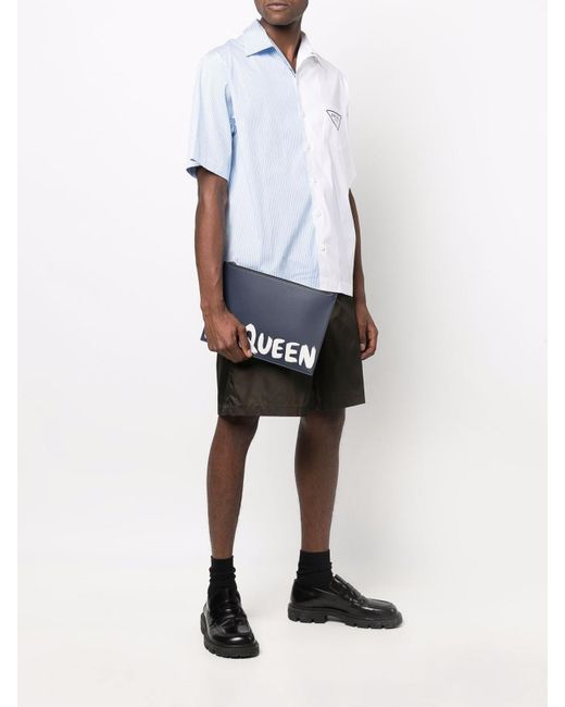 Alexander McQueen Blue Logo Graffiti Leather Pouch for men