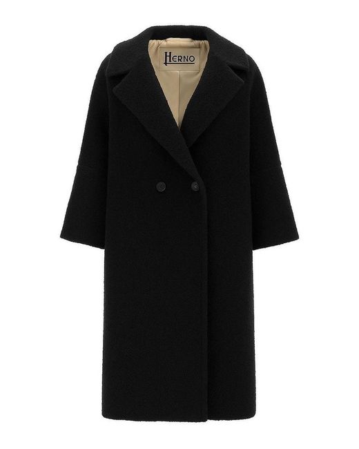 Herno Black Double-Breasted Coat