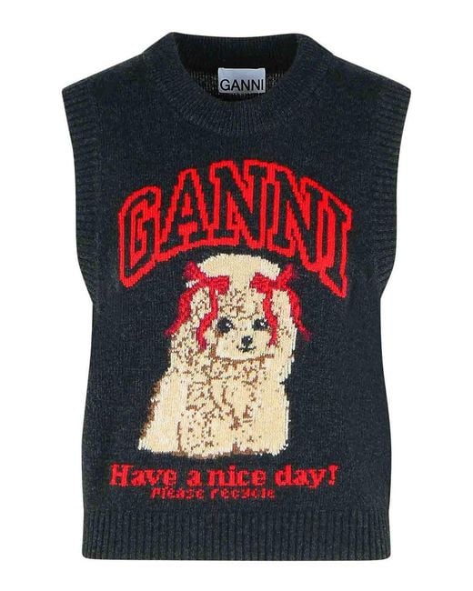 Ganni Black Wool Blend Vest