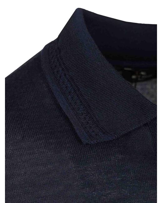 Etro Blue Wool And Silk Polo Shirt for men