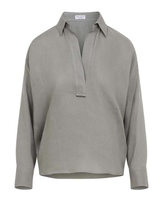 Brunello Cucinelli Gray Linen Blouse