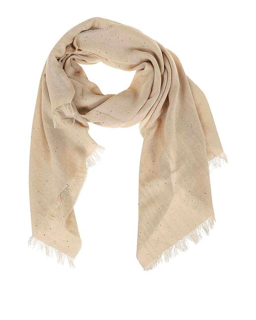 Peserico Natural Cotton Twill Stole With Sequins