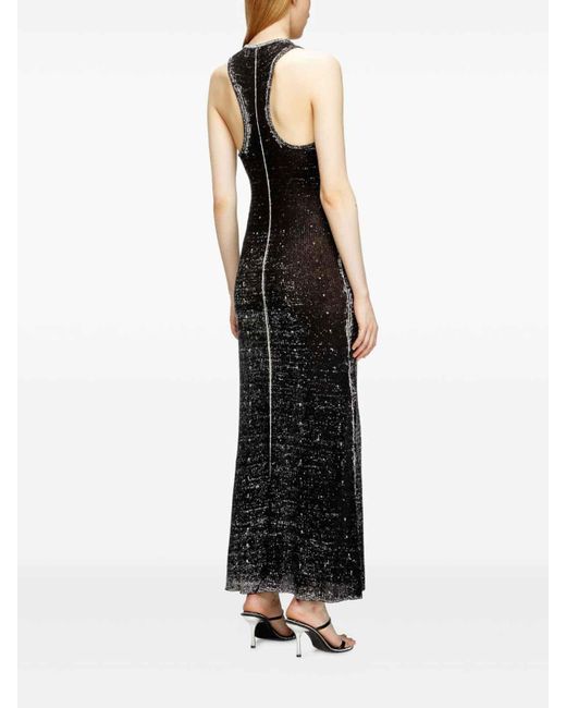 DIESEL Black Midi Dress Made Of Linen Yarn