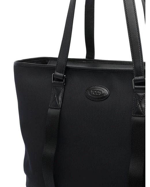 Tod's Black Shopping Bag Fabric And Leather