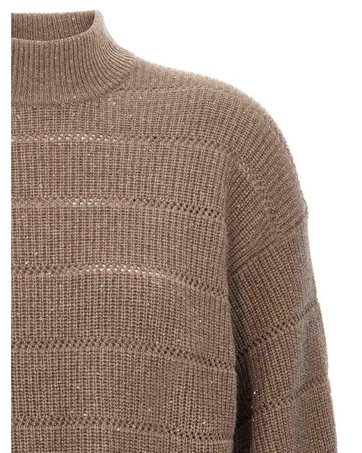 Brunello Cucinelli Brown Sequin-Embellished Sweater