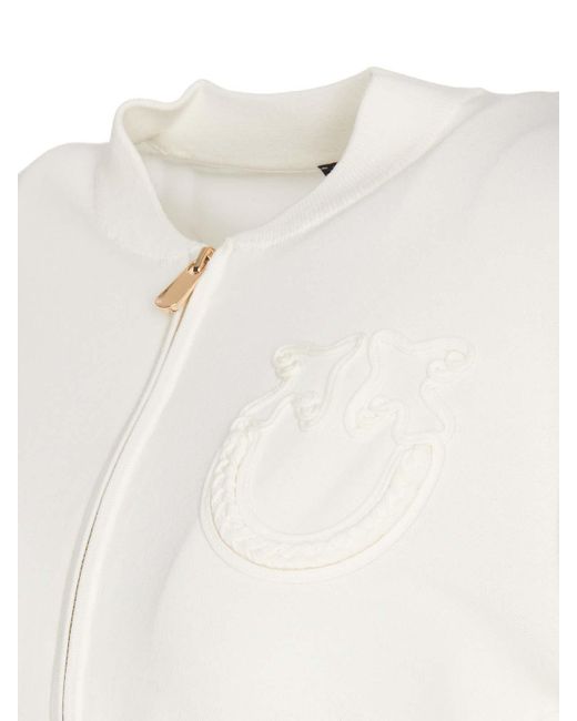 Pinko White Cardigan With Zipper And Logo