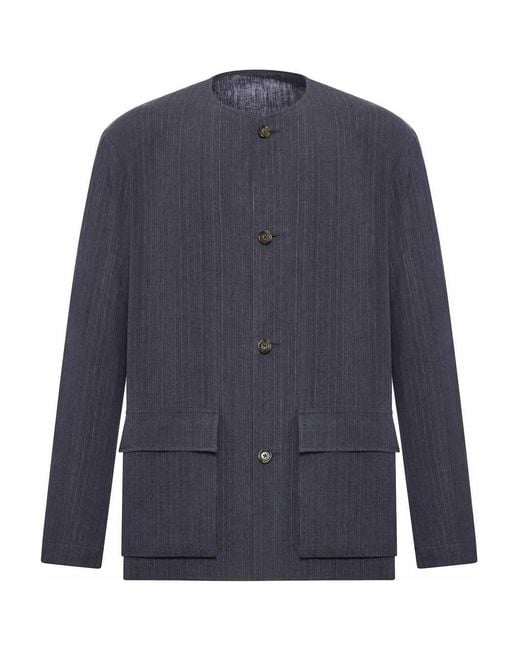Lardini Blue Pinstriped Linen Korean Jacket for men