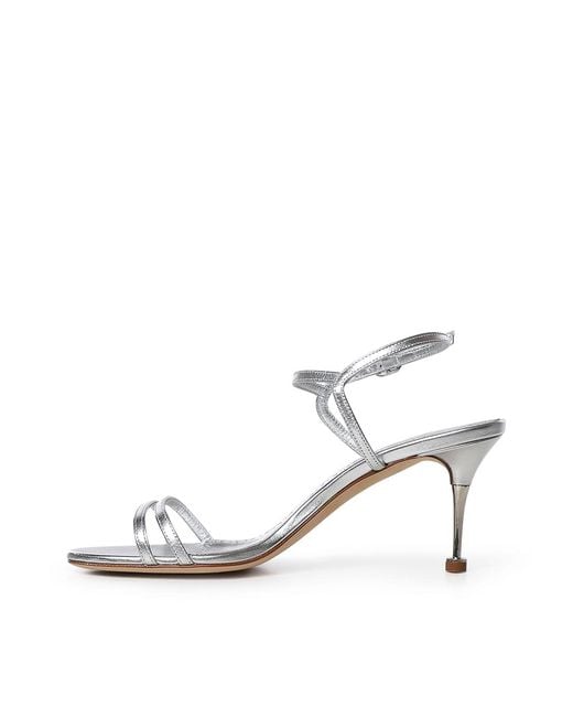 Manolo Blahnik White Ciagapla Metallic Leather Sandals