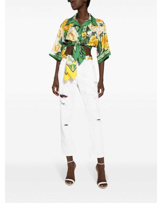 Dolce & Gabbana White Straight-Leg Distressed Jeans