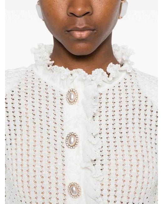 Self-Portrait White Pointelle Knit Mini Dress