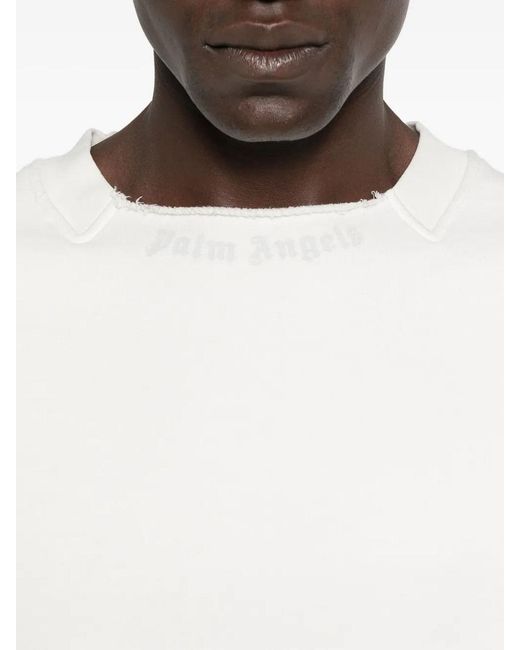 Palm Angels White Curved Logo Loose Collar Crew Off for men