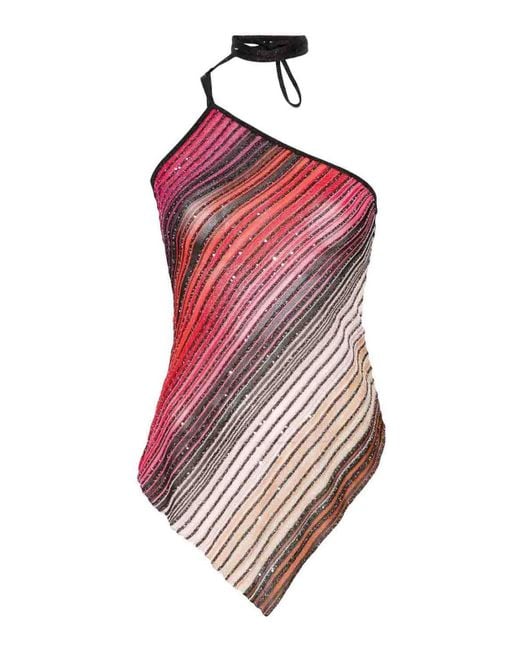 Missoni Red One Shoulder Asymmetrical Top