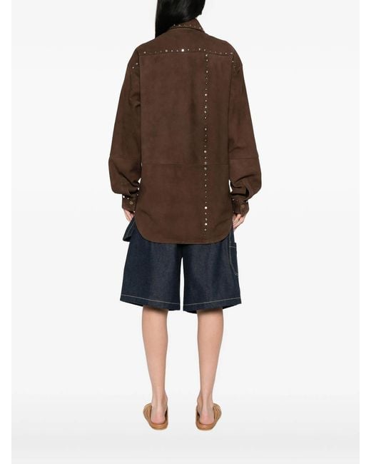Moschino Brown Suede Shirt Pointed Collar Long Studded Sleeves