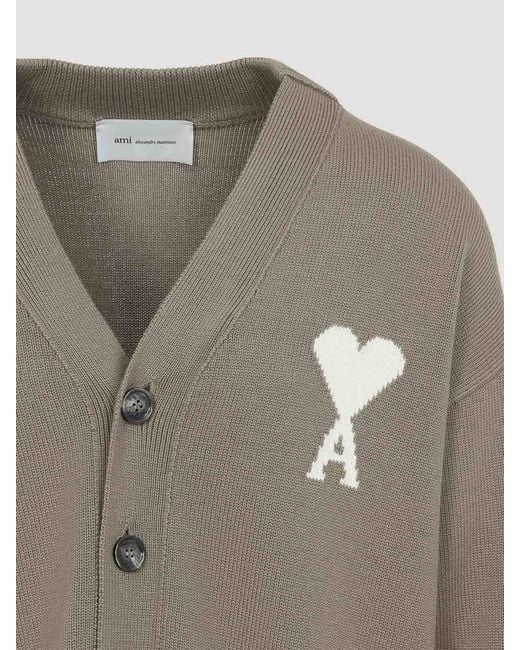 AMI Gray Wool Cardigan for men
