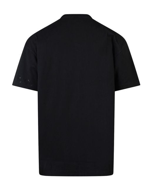 Palm Angels Black Cotton T-shirt With Ripped Effect for men