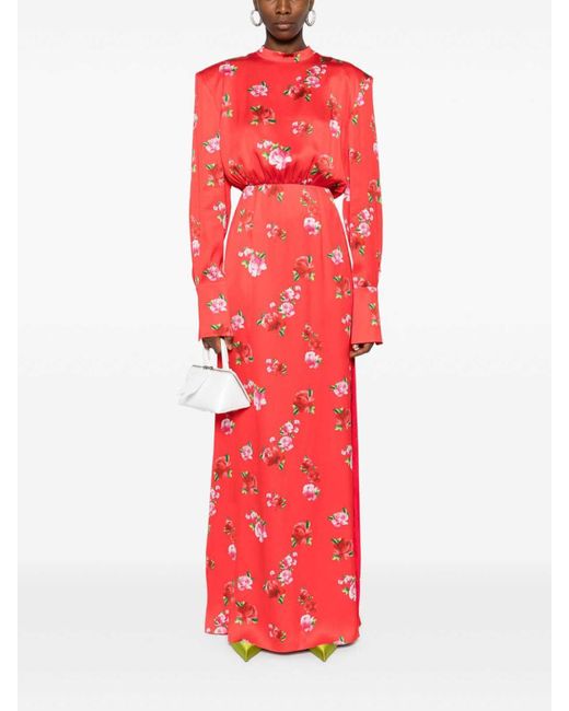 Magda Butrym Red All-Over Floral Print Silk Dress