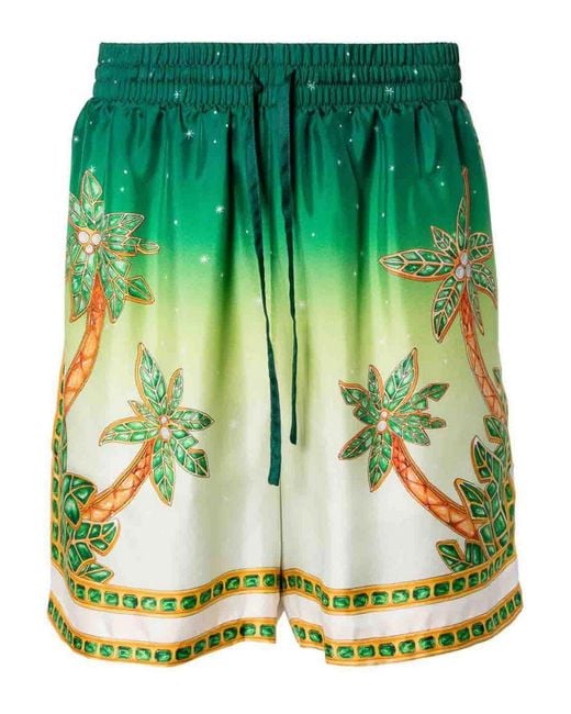 Casablancabrand Green Bermuda Shorts With Joyaux Dafrique Print for men