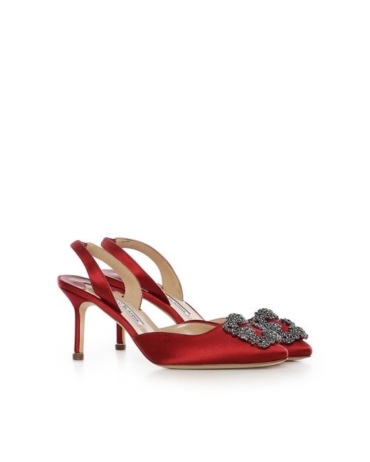 Manolo Blahnik Red Hangisli Satin Slingback