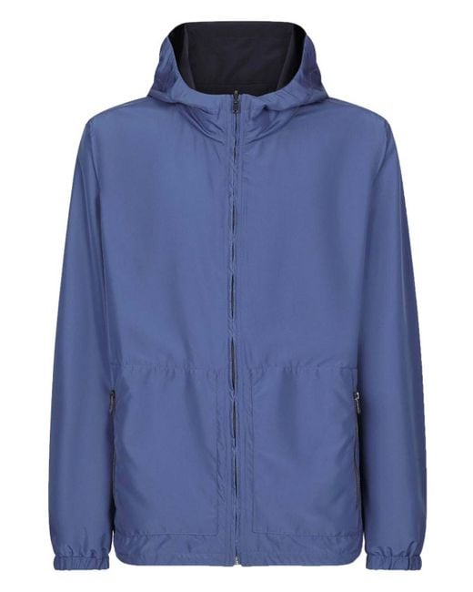 Dolce & Gabbana Blue Reversible Jacket With Hood And Logo for men