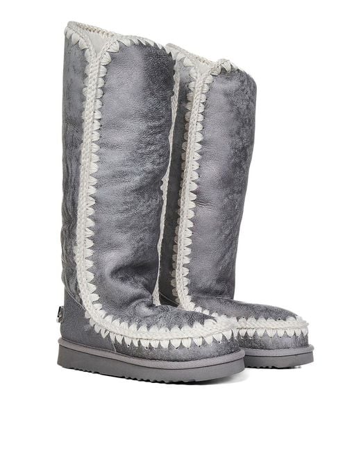 Mou Gray Leather Slip-On Boots