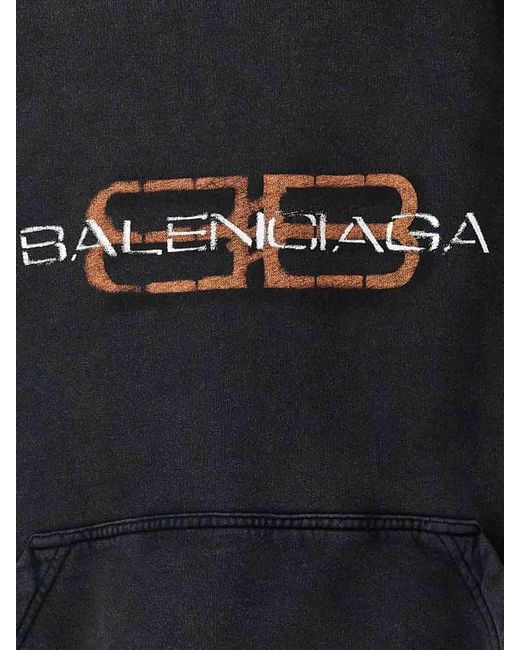 Balenciaga Black Cotton Sweatshirt With Hood for men