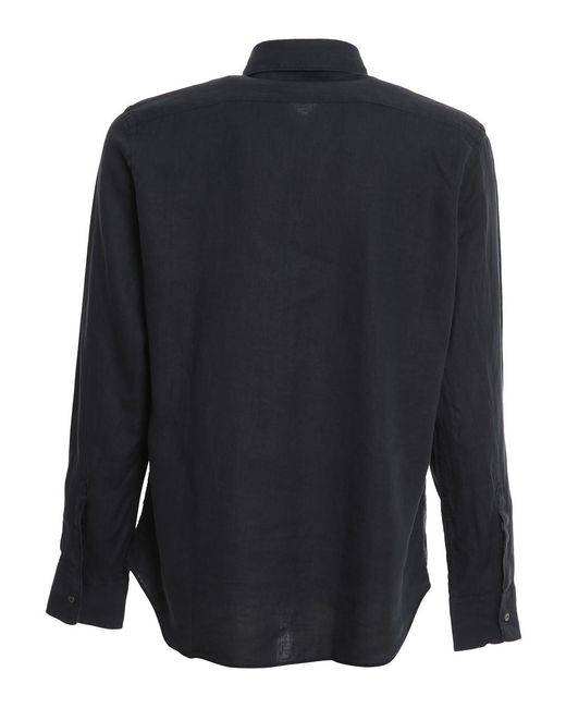 Aspesi Blue Linen Shirt With Patch Pocket for men