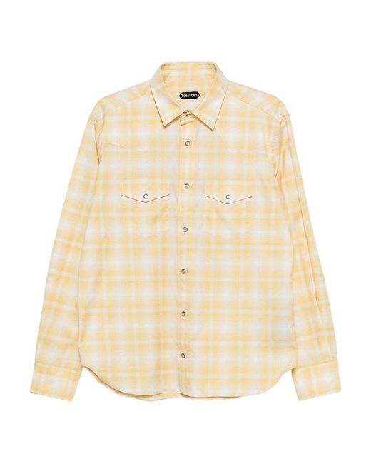 Tom Ford Natural Chest-Pocket Checked Shirt for men