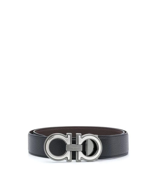 Ferragamo White Grained Leather Reversible Gancini Belt for men