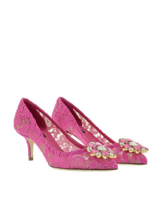 Dolce & Gabbana Pink Bellucci Lace Brooch-Detail Pumps