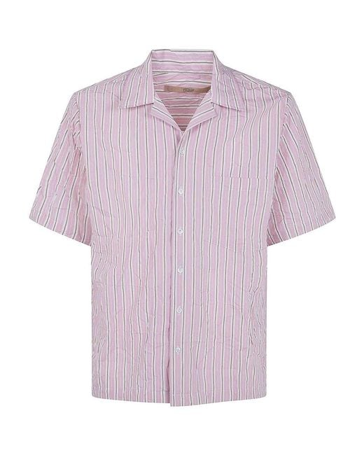Nuur Purple Striped Short Sleeved Bowling Shirt for men