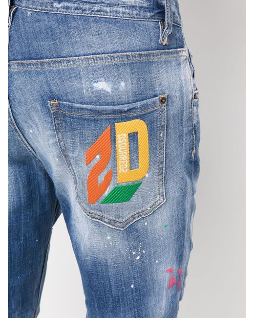 DSquared² Blue Faded Jeans With Turn-ups And Logo for men
