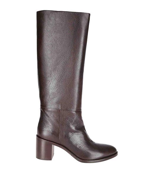 P.A.R.O.S.H. Brown Mid-Heeled Leather Boots With Minimalist Design
