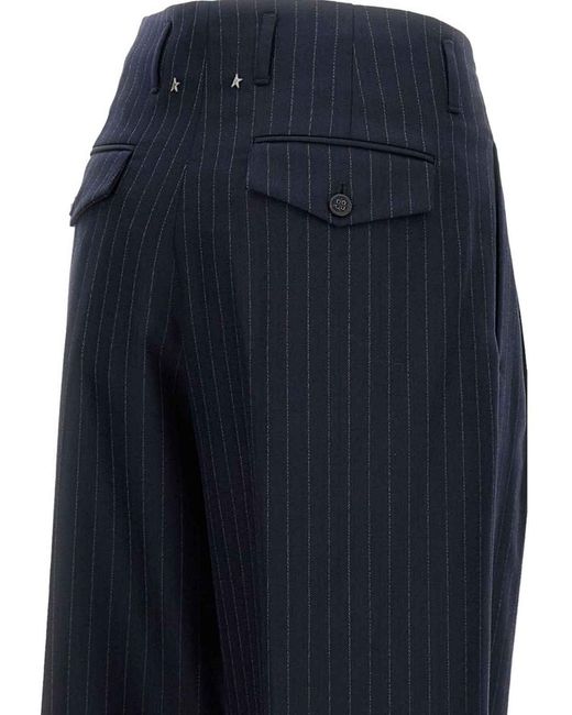 Golden Goose Deluxe Brand Blue Cropped Trousers With Pinstripe Pattern
