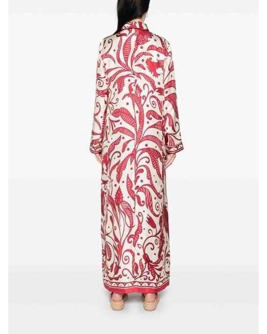 F.R.S For Restless Sleepers Red Printed Silk Long Shirtdress