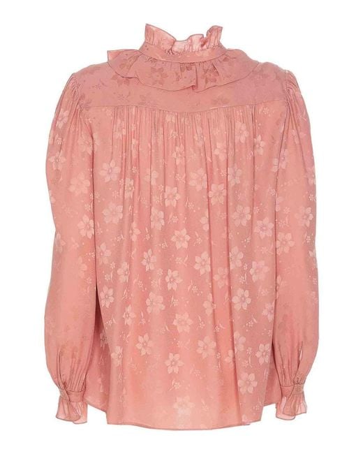 Chloé Pink Fluid Jacquard Silk Shirt