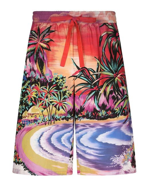 Dolce & Gabbana Red Graphic-Print Bermuda Shorts for men