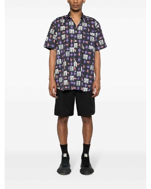 Comme des Garçons Blue Printed Cotton Shirt for men