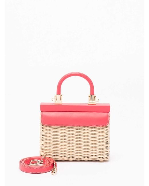Rodo Pink Wicker And Leather Small Handbag