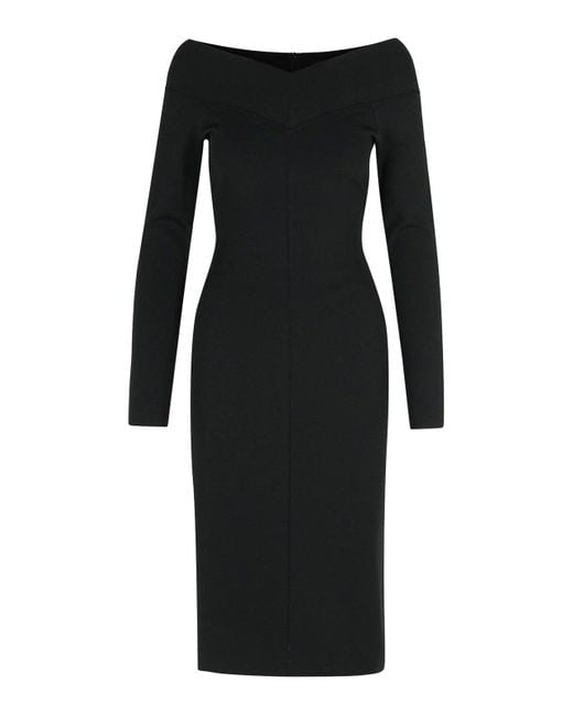 Stella McCartney Black Viscose Blend Midi Dress With Exposed Shoulders