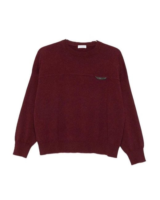 Brunello Cucinelli Red Crew Neck Sweater