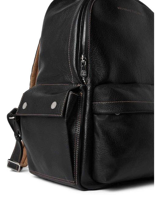 Brunello Cucinelli Black Leather Backpack for men