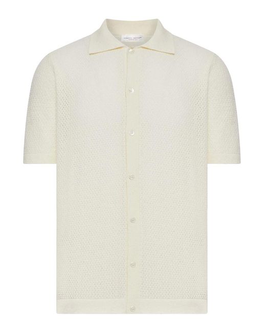 Roberto Collina White Perforated Knit Shirt With Classic Collar for men