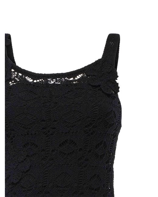 Pinko Black Crochet Midi Dress With Floral Appliques