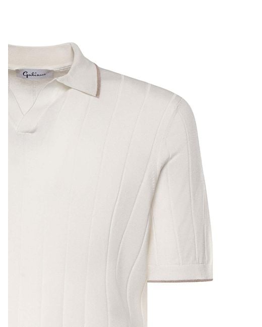 Giuliano Galiano White Silk Polo for men