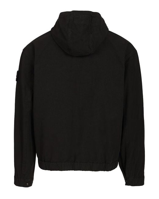 Stone Island Black Organic Cotton Ripstop Hooded Overshirt for men