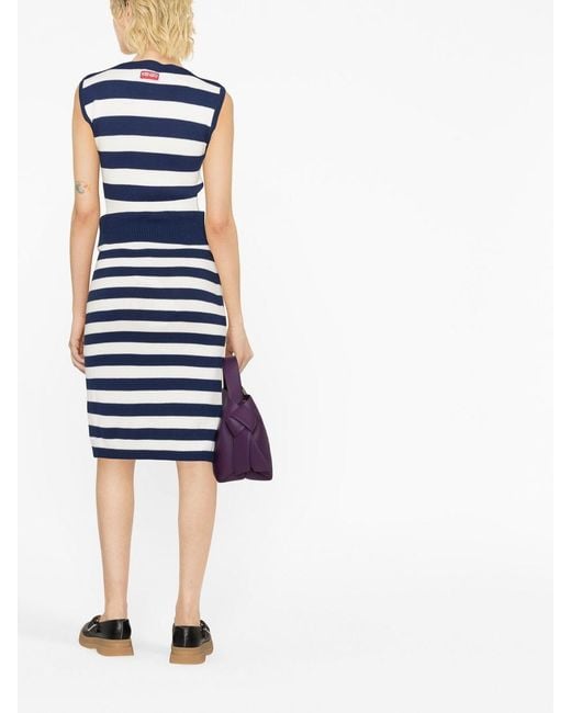 KENZO Blue Striped Long Cotton Skirt