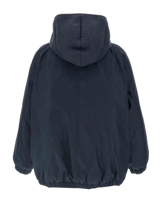 Brunello Cucinelli Blue Knitted Hooded Down Jacket