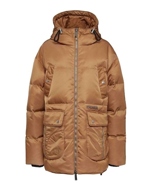 DSquared² Brown Quilted Hooded Coat