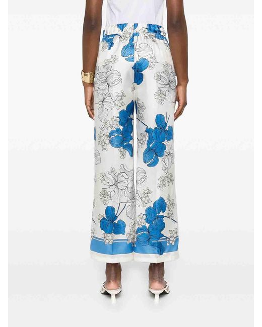 P.A.R.O.S.H. Blue Serenella Floral Print Wide-Leg Trousers